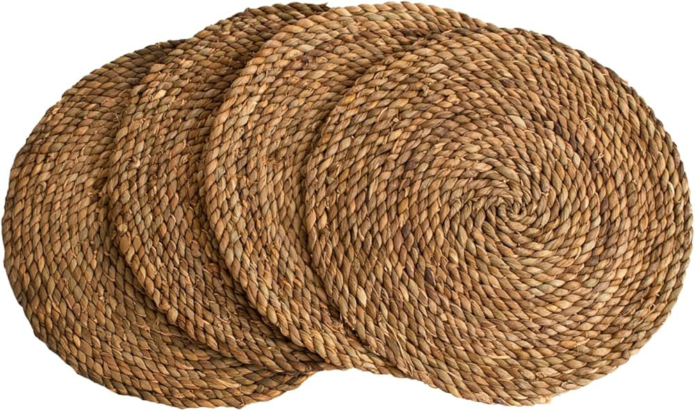 KAZI Essentials Boho Round Woven Placemats – Set of 4, Natural Wicker Cattail Placemats, Braide... | Amazon (US)