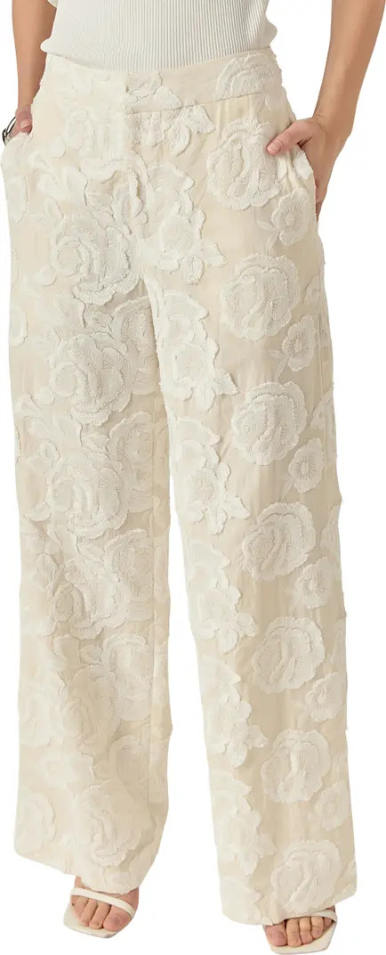 Endless Rose Floral Embroidered Wide Leg Cotton Pants | Nordstrom | Nordstrom