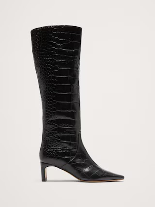 Italian Embossed Leather Mid-Heel Boot | Banana Republic (US)