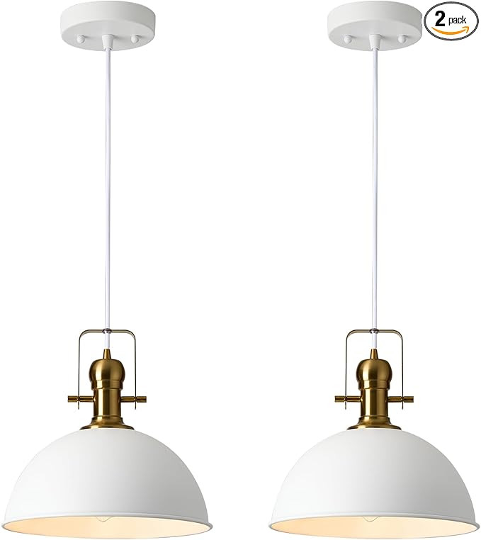 12 Inch Sandy White Farmhouse Pendant Lights Pendant Lights for Kitchen Island Industrial Adjusta... | Amazon (US)