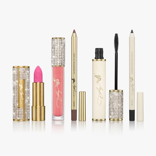 Dolly Beauty Pretty in Pink Bundle - Pink Lemonade Lipstick, Hi-Gloss Lips Lip Gloss Very Pink, Dolly-Eyes Mascara iJet Black, Hi-Definition Eye Pencil Black & Hi-Definition Lip Liner Berry - 5 Pack | Amazon (US)