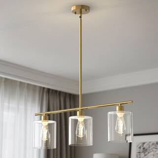 3-Light Gold Modern Linear Clear Glass Pendant Light, DIY Island Chandelier for Kitchen and Dining Room | The Home Depot