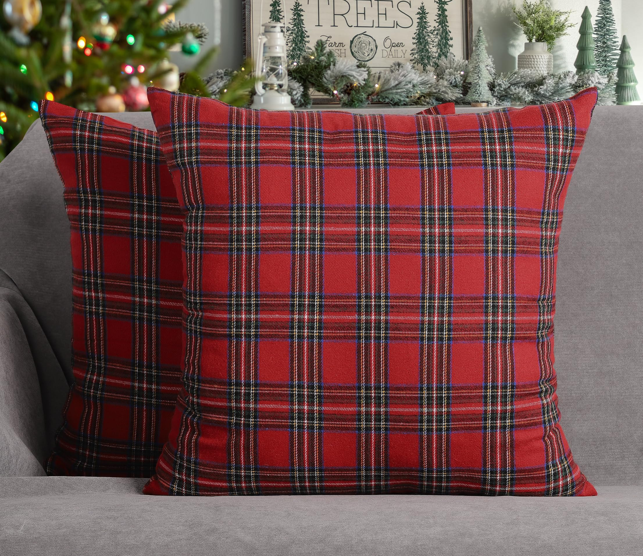 4TH Emotion Set of 2 Christmas Scottish Tartan Plaid Throw Pillow Covers Cushion Case Polyester f... | Amazon (US)