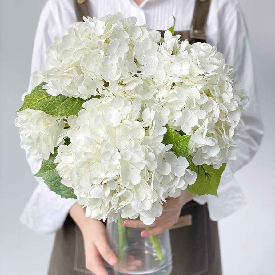 Amazon.com: YalzoneMet 3PCS White Hydrangea Artificial Flowers 21inchs Real Touch Faux Hydrangea ... | Amazon (US)