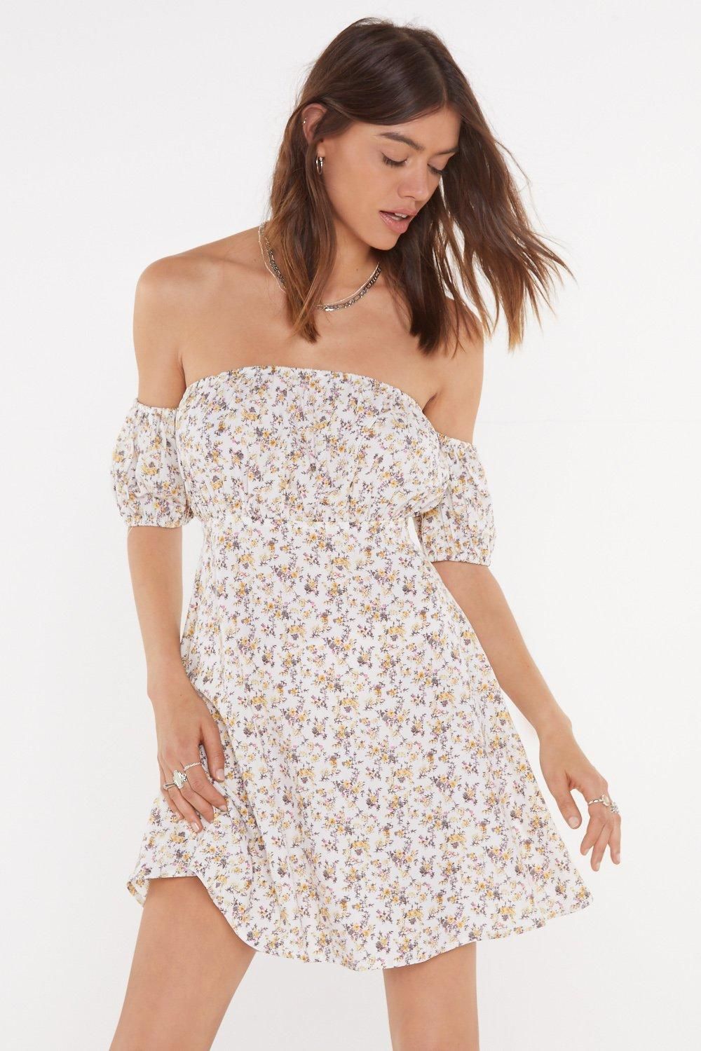 Womens Got It Growing On Floral Off-the-Shoulder Dress - White | NastyGal (US & CA)