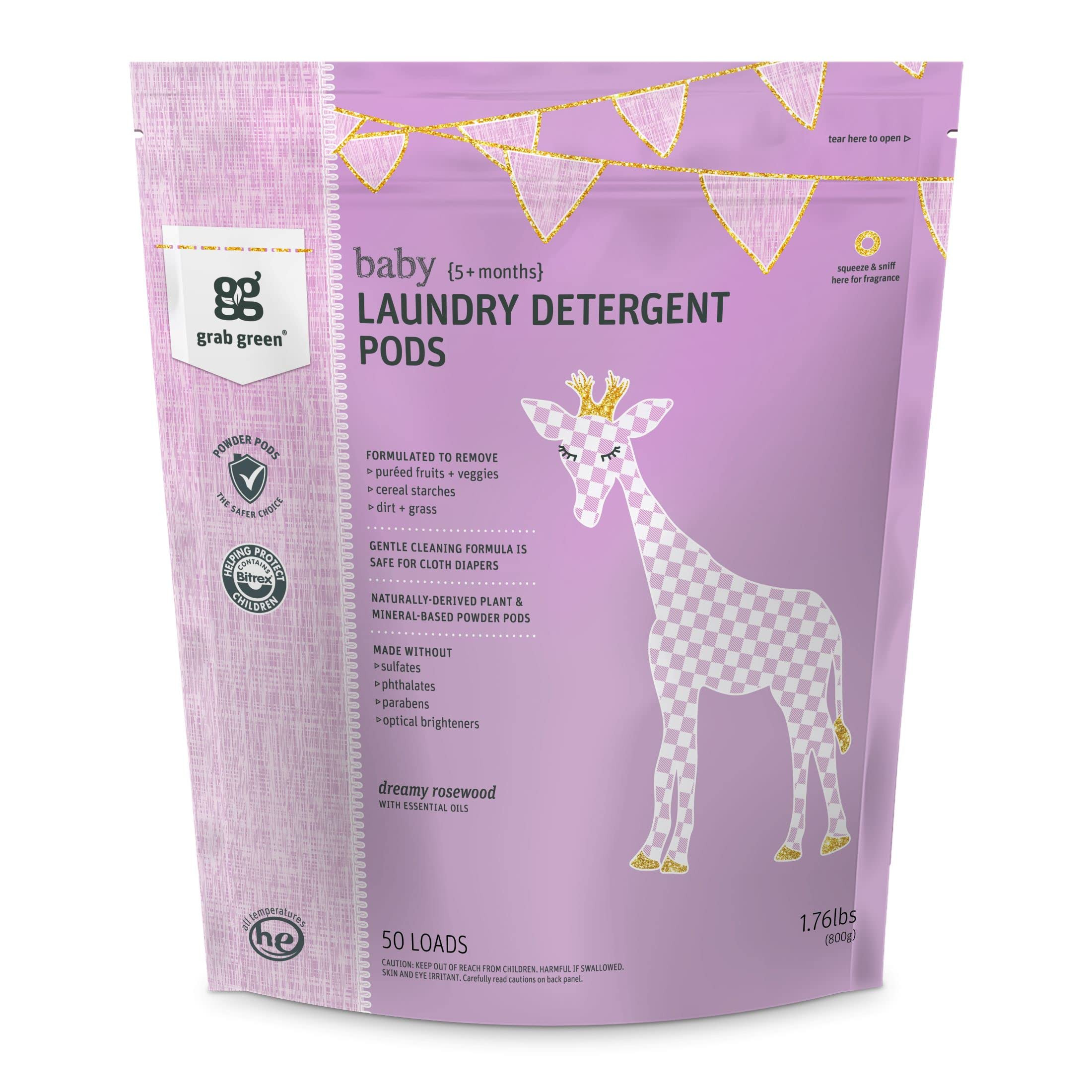 Grab Green Baby Laundry Detergent Pods, 50 Count, Dreamy Rosewood, Plant and Mineral Based, Formulat | Amazon (US)