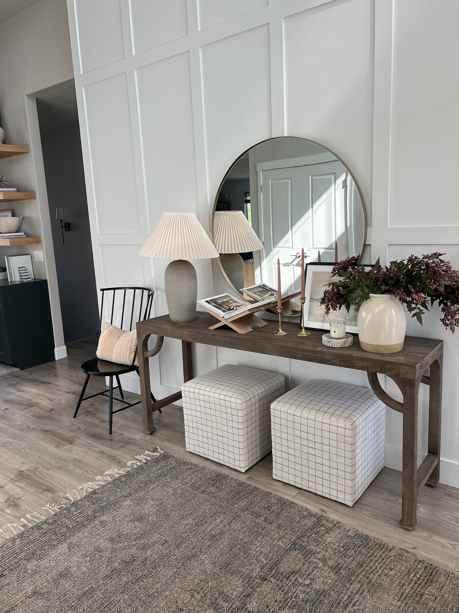 The new, much larger mirror has been hung! What do you think? 

Mirror, entry table, ottomans, rug, chairs

#LTKFind 

#LTKhome