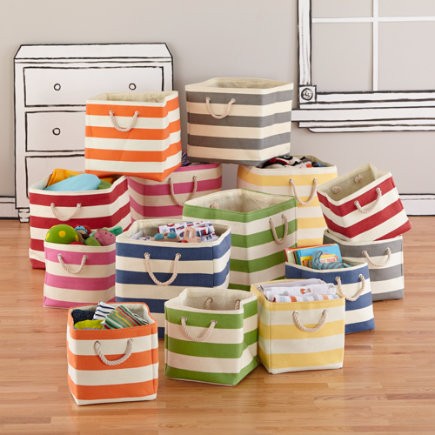 Kids Storage: Striped Cube Storage Collection - Red Stripes Around the Cube Bin | The Land of Nod