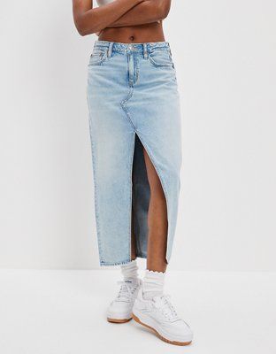 AE Low-Rise Denim Maxi Skirt | American Eagle Outfitters (US & CA)
