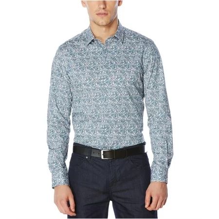 Perry Ellis Mens Performance Button Up Shirt Blue X-Large | Walmart (US)