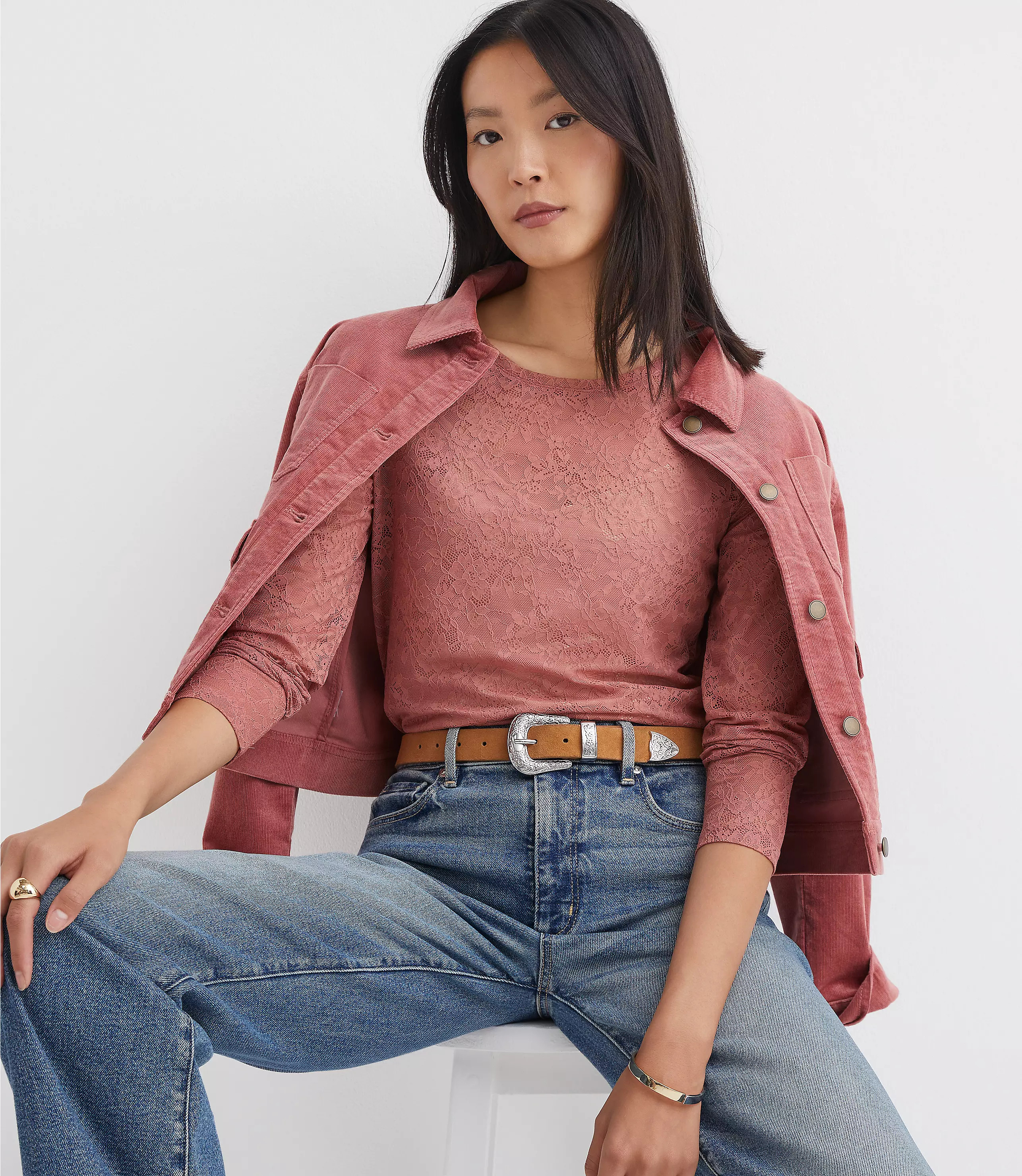 Floral Lace Long Sleeve Crew Neck Tee | LOFT