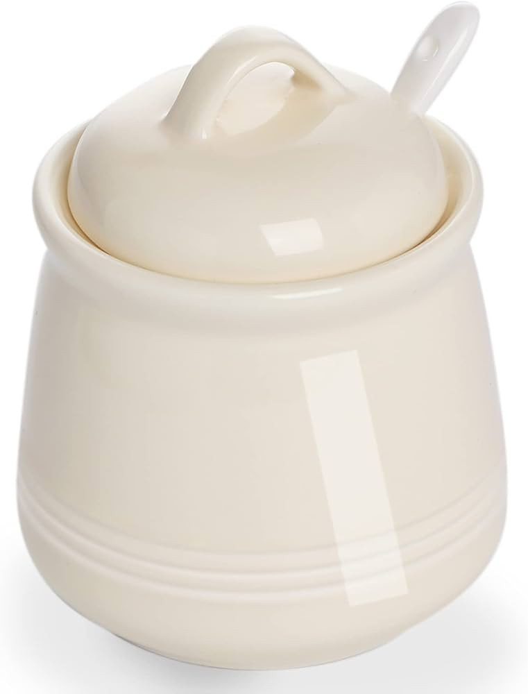 HAOTOP Porcelain Sugar Bowl, Ceramic Salt Bowl with Spoon and Lid for Home and Kitchen, 12 Ounces... | Amazon (US)