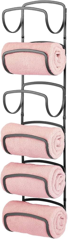 mDesign Steel Towel Holder For Bathroom - Wall Mounted Organizer for Rolled Towels and Bath Robes... | Amazon (US)