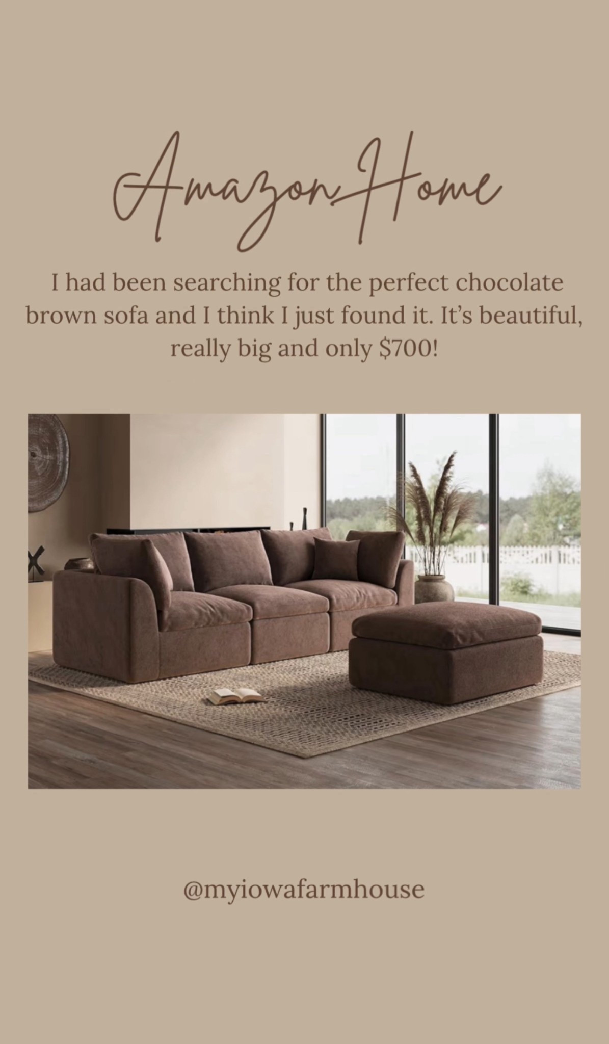 This chocolate brown sofa is just gorgeous! I have been looking for an affordable one, which has been very difficult to find, but I just found it! This one is over 7 feet long and comes with an ottoman and is so rich looking! The best part is it is on sale and it’s only $700!

Amazon find. Living room couch. Sofa. 

#LTKSaleAlert #LTKHome