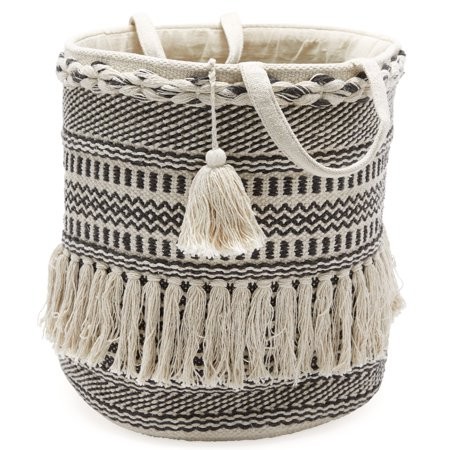 Hand Woven Macrame 3 Piece Basket Set, Natural and Black by Drew Barrymore Flower Home | Walmart (US)