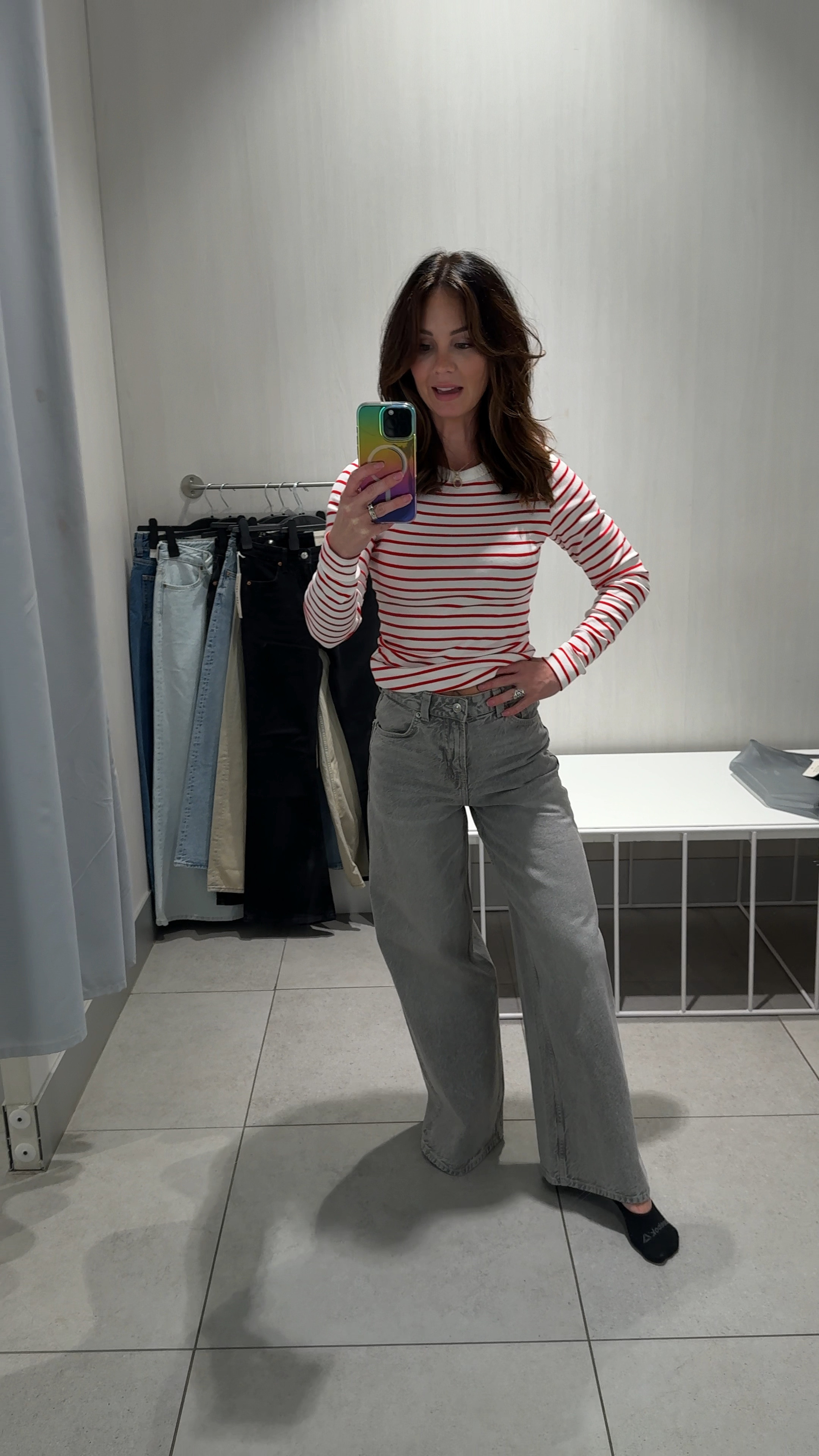 comfy basic top, great length and has a lot of stretch. Wearing S. Comes in several colors. Jeans are a favorite from this try on. Several washes available, Wearing the grey wash here. size 0. H&M runs big IMO so I size down one. &M &mfinds #H #handmstyle #H #handmfashion #loungewear #activewear #athleisure #casualoutfit #casualset #denim 

 #LTKWatchNow #LTKFindsUnder50 #LTKStyleTip