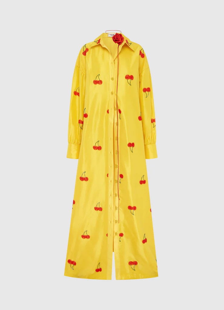 Madeline Embellished Coat Dress - Cherry Beading | LEO LIN