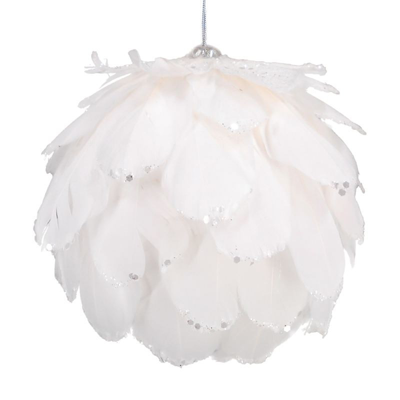 White Feather Ball Ornament, 5" | At Home
