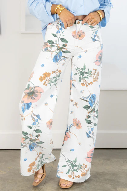 Looking For You Floral Print White Wide Leg Pant | The Willow Tree