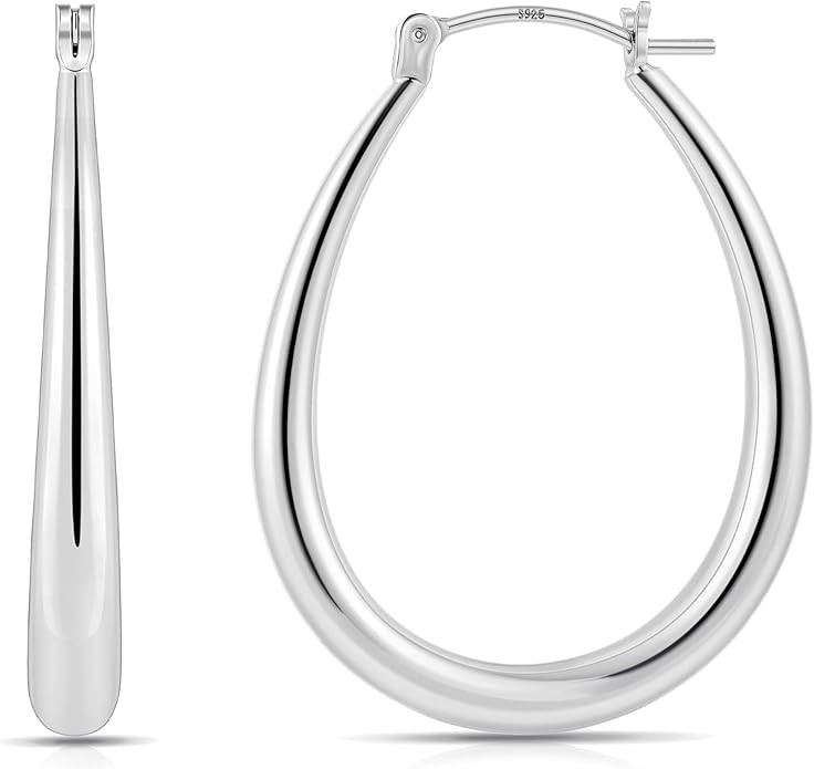 Gacimy Gold Chunky Hoop Earrings for Women, 14K Gold Plated Oval Hoop Gold Earrings with 925 Ster... | Amazon (US)