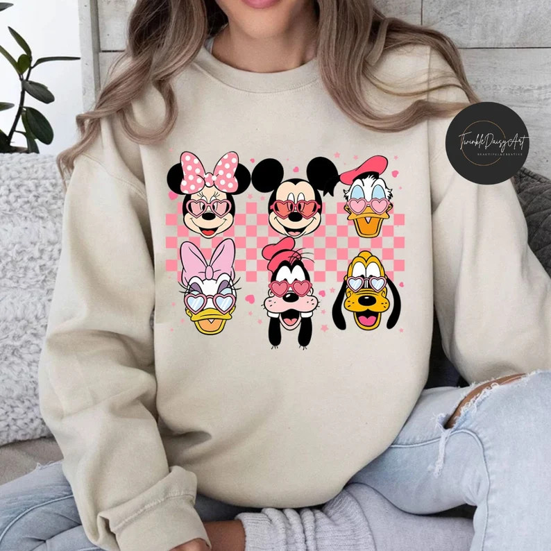 Mickey and Friends Checkered Disney Valentine Shirt, WDW Disneyland Happy Valentine's Day Gift, D... | Etsy (US)
