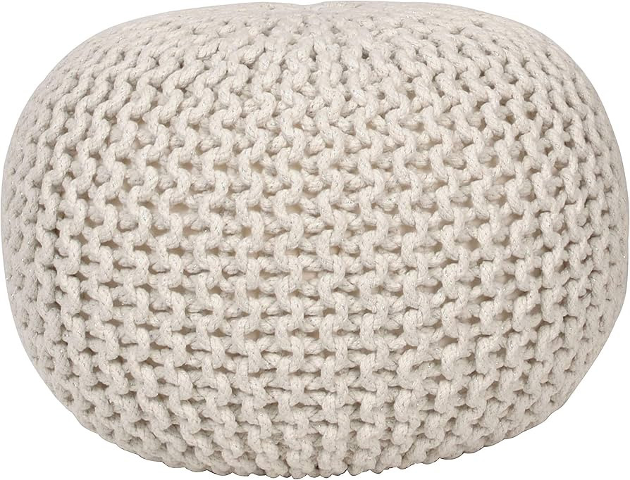 Decor Therapy Lola Round Knit Lurex Yarn And Cotton Pouf, Off-White | Amazon (US)