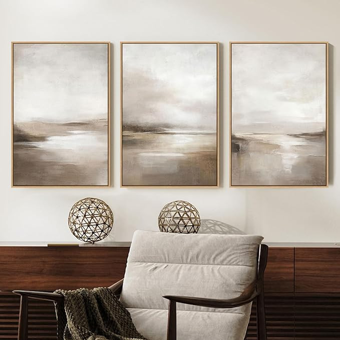 SAFERRYHOME Neutral Abstract Wall Art - Minimalist Framed Canvas Print Set, Landscape Shapes Abst... | Amazon (US)