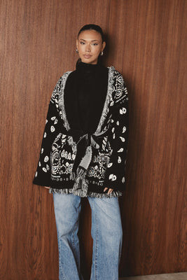 JAYLA Black Paisley Long Cardigan | Noughts and Kisses