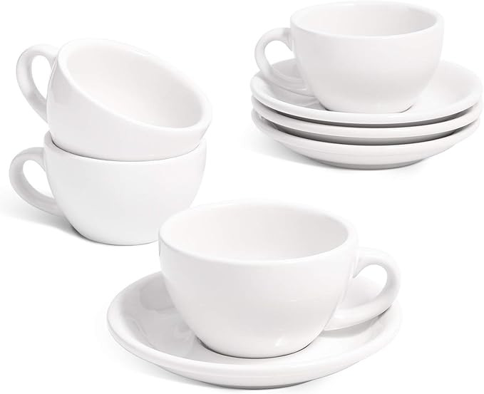 LE TAUCI 6 oz Cappuccino Cups with Saucers, Ceramic Coffee Cup for Au Lait, Double shot, Latte, C... | Amazon (US)