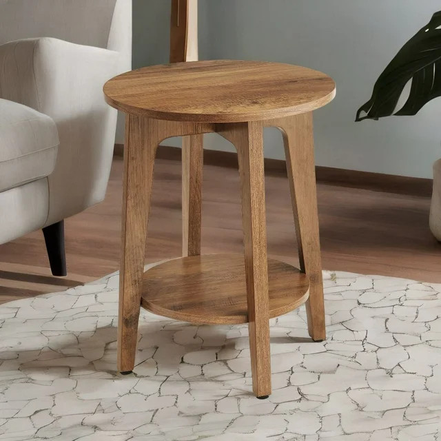 Round End Table Farmhouse Small Side Table Living Room Corner Table Drink Table Rustic Walnut | Walmart (US)
