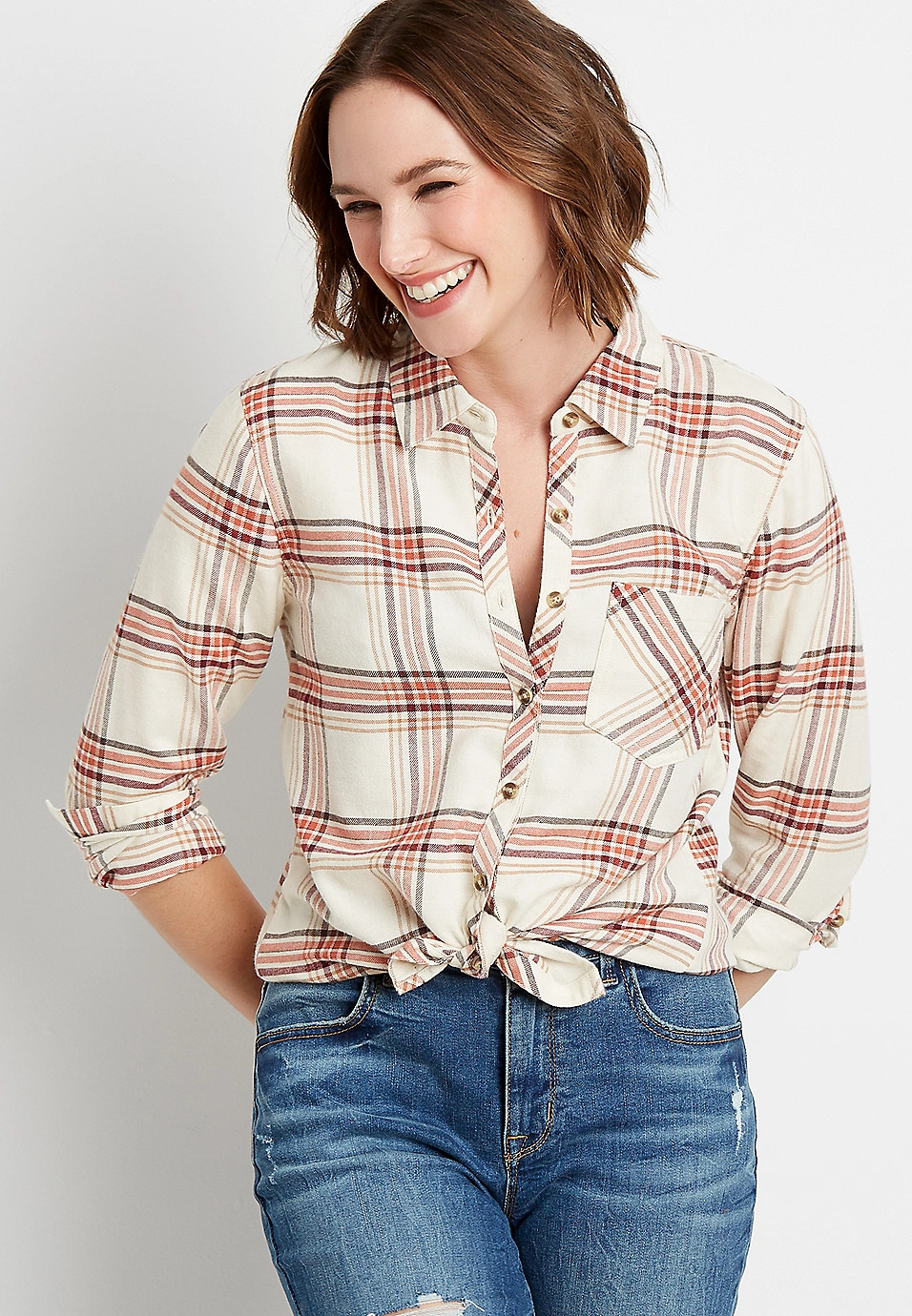 Multi Plaid Button Down Long Sleeve Shirt | Maurices
