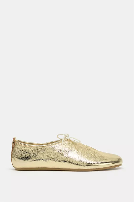 METALLIC EFFECT BOW BALLET FLATS | Zara US