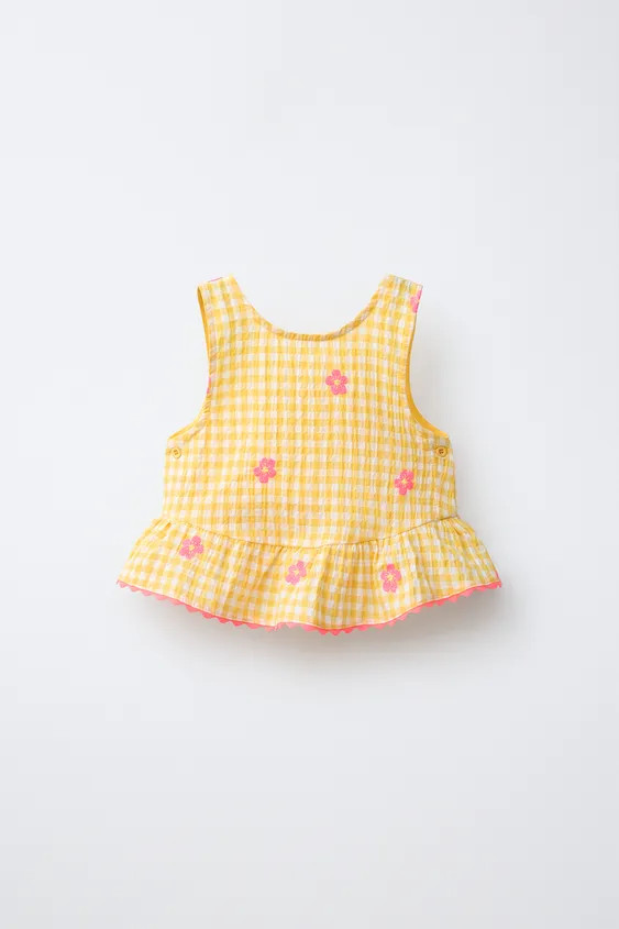 EMBROIDERED FLORAL GINGHAM TOP | Zara US