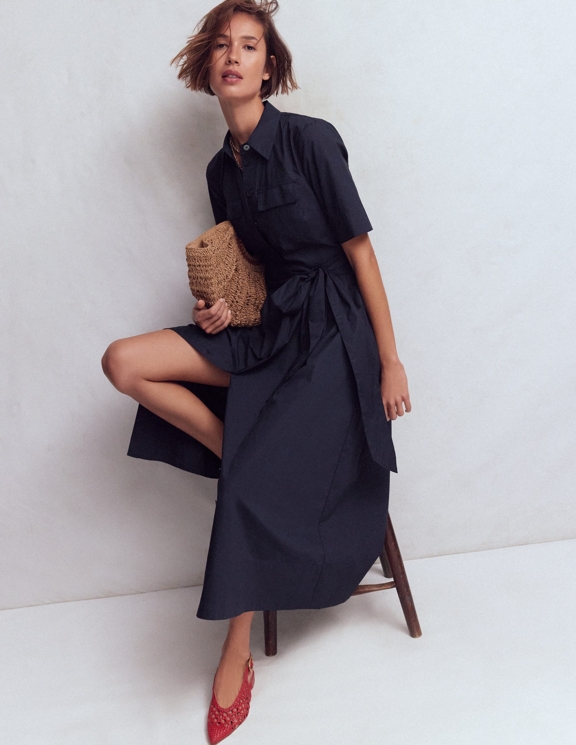 Zoe Short Sleeve Shirt Dress-Navy | Boden UK
