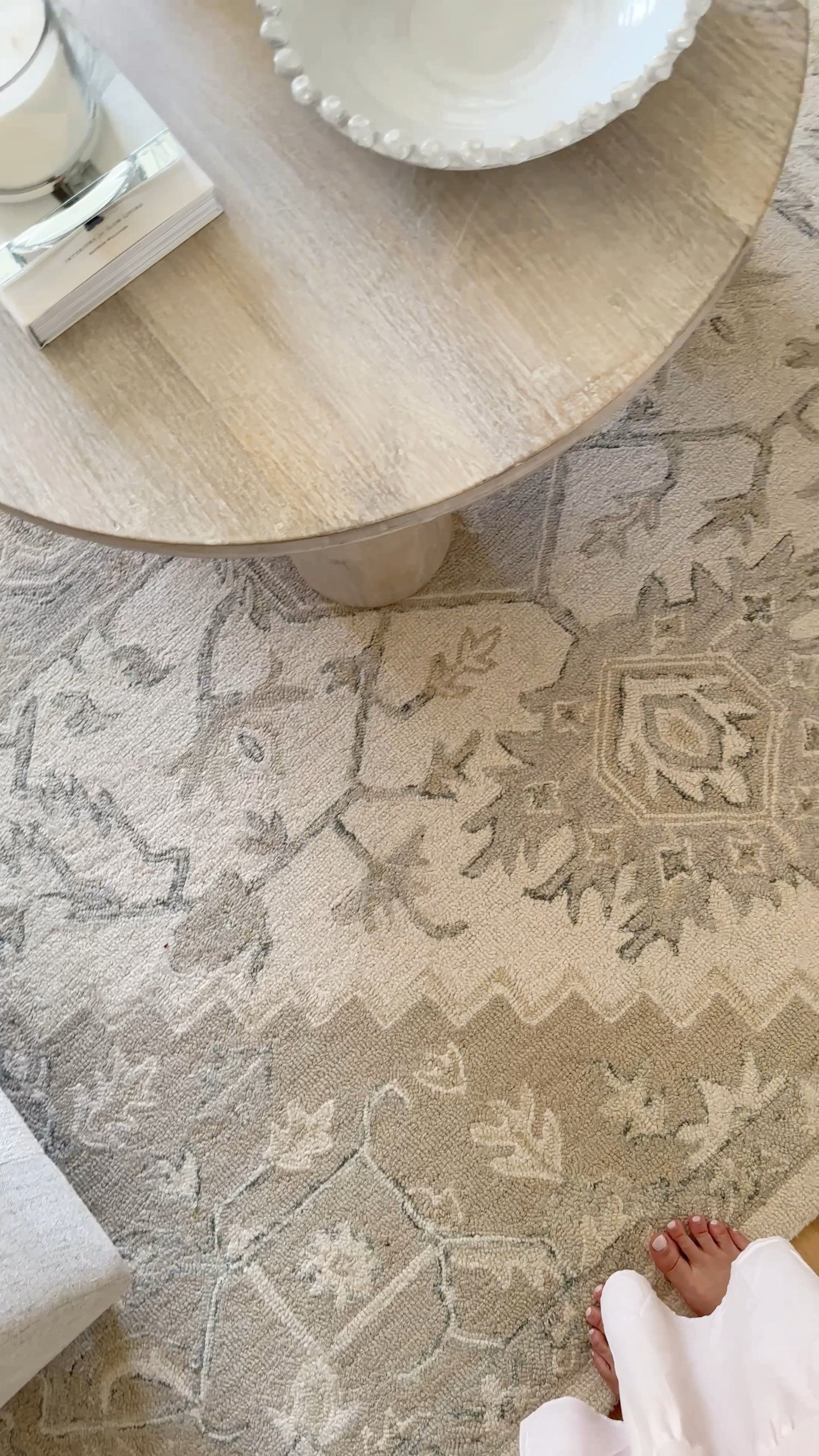 Showing close up views of our neutral ivory and beige rug. It is a microlooped wool rug that is so soft underfoot and doesn’t shed. Even though it’s light in color, this rug cleans really well and survived a tragic red wine spill (cleaned with some Folex and my fav bissel  upholstery spot cleaner). I’m also linking my favorite rug pad that I use in my whole house 

#LTKSale #LTKhome #LTKFind