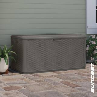 134 Gal. Java Brown Wicker Weather Resistant Plastic Resin Deck Box | The Home Depot