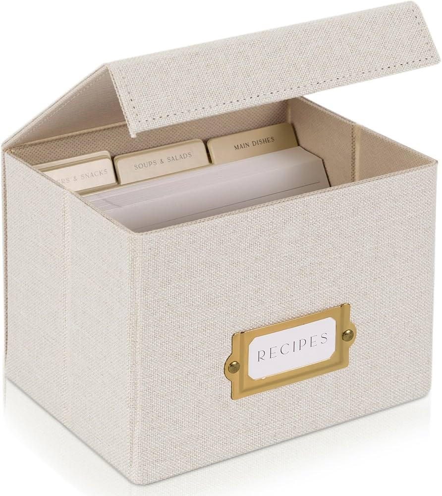 ZICOTO Beautiful Linen Recipe Box - Fits 4x6 inch Recipe Cards to Easily Organize Up to 250 Recip... | Amazon (US)