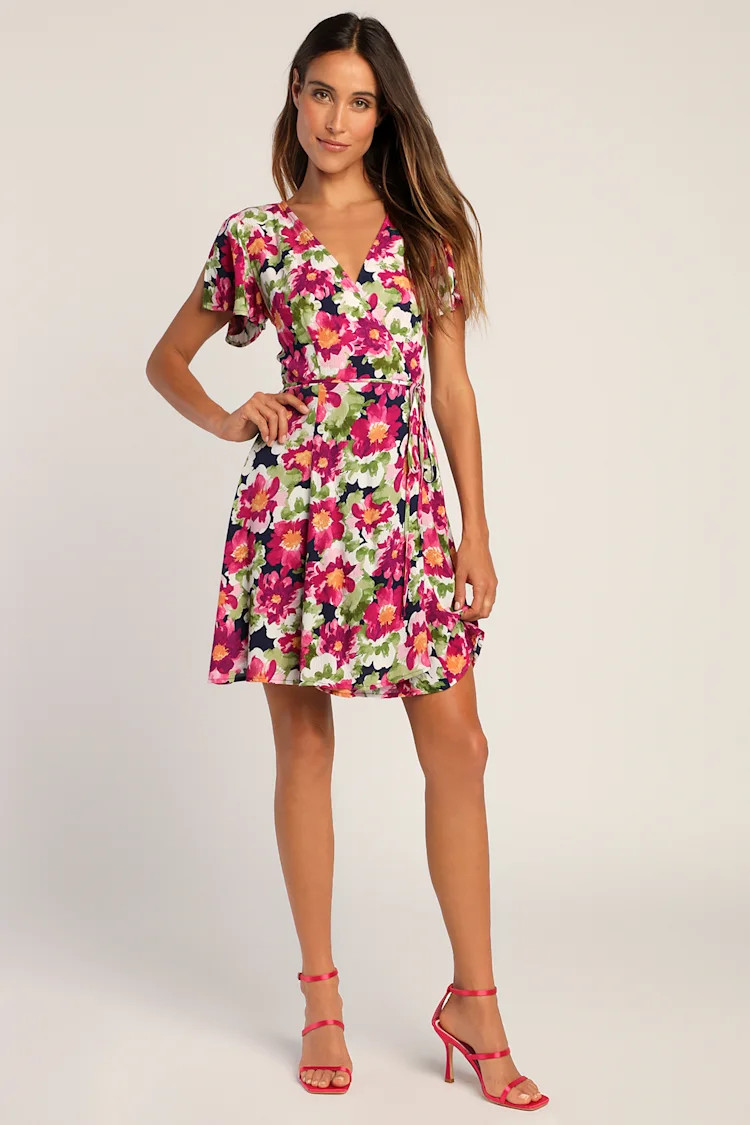Harbor Point Magenta Multi Floral Print Wrap Dress | Lulus (US)