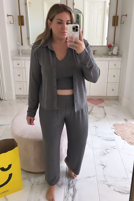 curvy three piece dark gray lounge set from the Nordstrom Anniversary Haul! sized up to the xl for my growing bump. take your true size! comes in plus as well. 

#LTKxNSale #LTKunder100 #LTKcurves