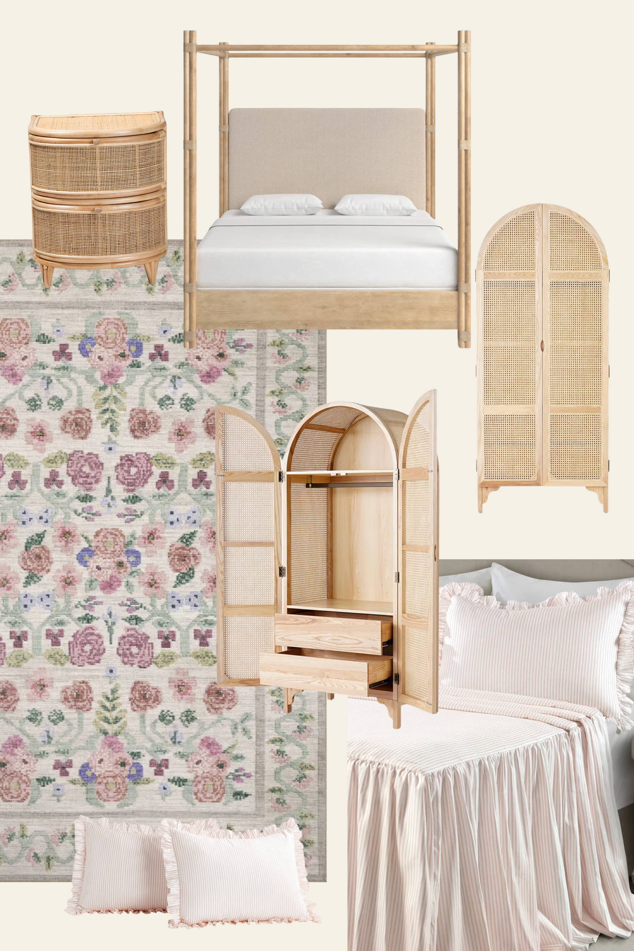 Cozy Cane & Floral Bedroom Inspo | Wayfair Finds

Bring charm and texture into your bedroom with these Wayfair finds. A natural wood canopy bed and rattan nightstand pair beautifully with a cane armoire for storage. Soft striped ruffle bedding adds a romantic touch, while a vintage-inspired floral rug ties the whole room together. Perfect for creating a cozy, timeless, and feminine retreat with a modern farmhouse vibe.

Wayfair bedroom inspo, cane armoire, rattan nightstand, canopy bed frame, floral rug, ruffle bedding, romantic bedroom decor, farmhouse chic bedroom, cozy neutral furniture, pink and green rug, textured bedroom furniture, timeless home finds, feminine bedroom style, cottagecore bedroom, vintage inspired bedroom. 

 #LTKHome