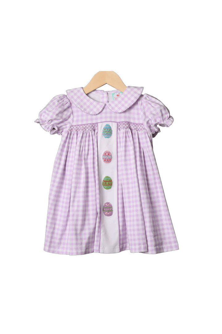 French Knot Easter Egg Purple Gingham Dress | The Smocked Flamingo