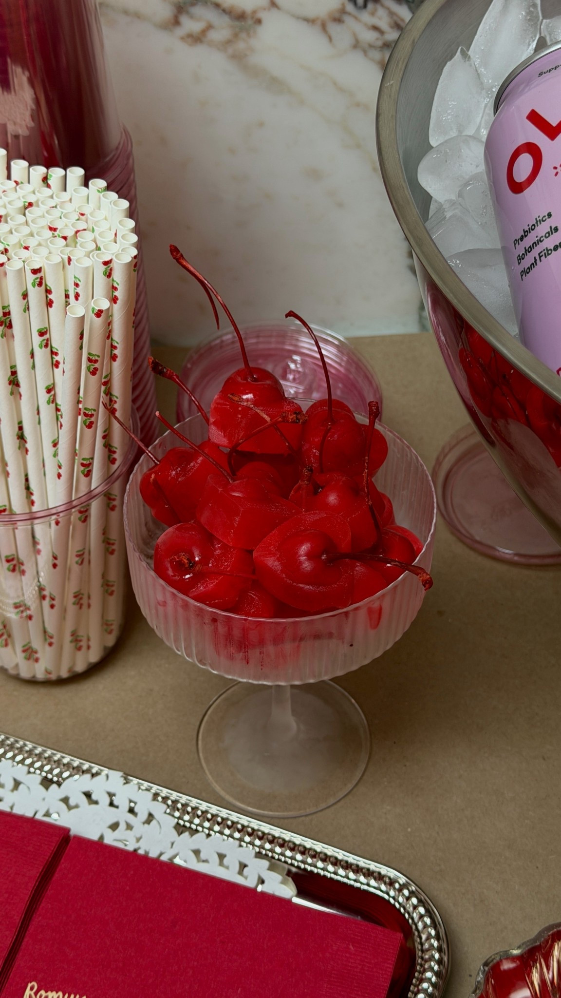 Mix water with the maraschino cherry syrup & make heart shaped ice cubes

#LTKfoodie #LTKHome