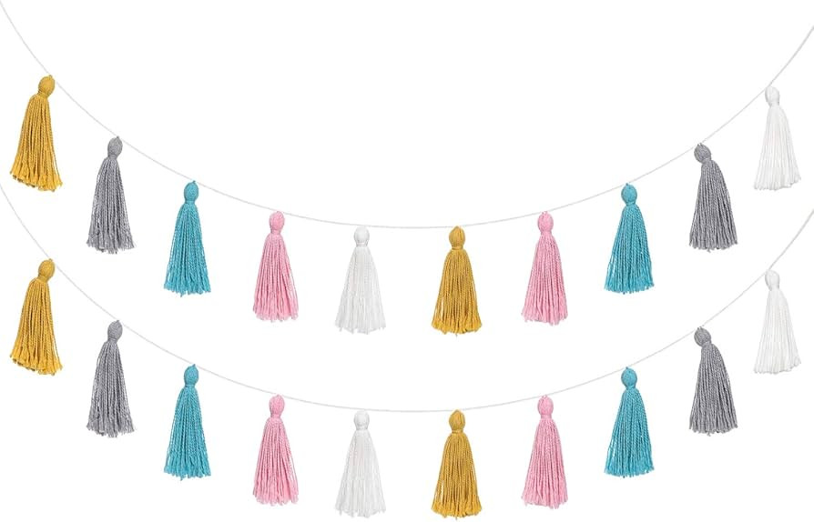 Mkono 2 Pack Tassel Garland Boho Cotton Pastel Banner Colorful Birthday Christmas Party Decor Wal... | Amazon (US)