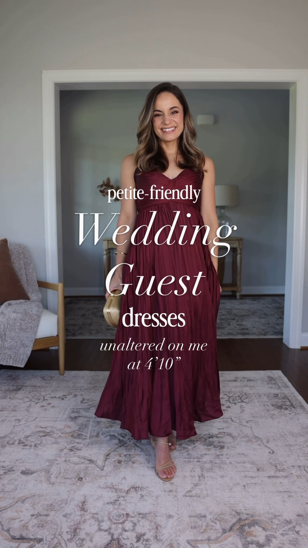 Three petite-friendly fall wedding guest dresses. 

Burgundy pleated (ASTR): xs 
Velvet dress (Anthropologie): petite xxs 
Short Burgundy (BR Factory): petite xxs 
Shoes (Quince): true to size

#LTKPetite #LTKWedding
