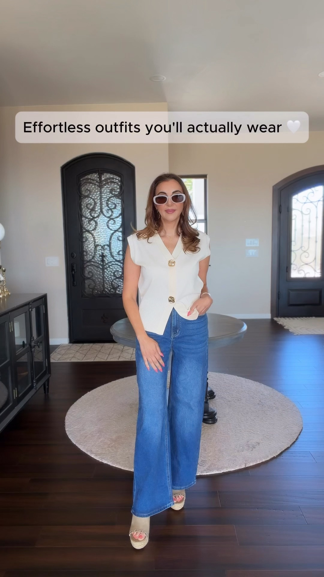 I found another outfit I’ll be wearing on repeat! 🤍 
This sweater vest instantly stood out because of the gorgeous gold button details—they make it look so polished and elevated. 
I paired it with my favorite stretchy jeans (I loved them so much I had to get another color! 🤍) and finished the look with a lightweight jacket that’s perfect for layering. 
These are timeless wardrobe staples you’ll reach for season after season. @amazonfindsandfashion

#LTKootd #LTKPetite #LTKSaleAlert