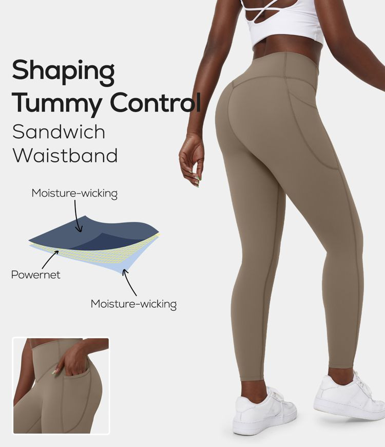 Women’s SoCinched™ High Waisted Tummy Control Side Pocket Shaping 7/8 Training Leggings - HAL... | HALARA