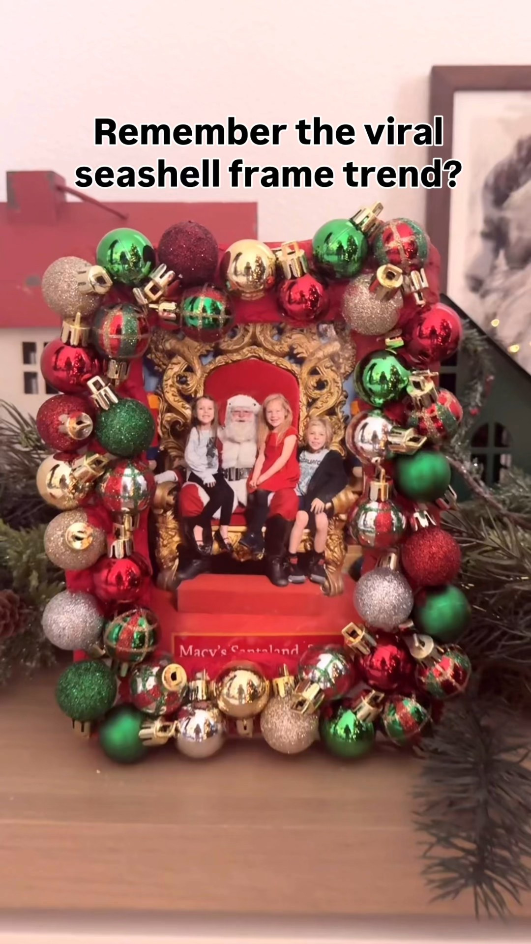 🎄 Remember the viral SEASHELL frames from summer?
I turned that trend into a Christmas keepsake ❤️
 
Instead of shells, I layered mini ornaments around a simple frame, painted it classic Christmas red, and finished it with one of my favorite photos ever — my kids with Santa when they were little 🥹🎅
This one hit me right in the feels.

It’s not just holiday decor… it’s a memory you bring out every Christmas.
✨ Easy DIY
✨ Budget-friendly
✨ Perfect for nostalgic holiday photos, mantels, or gifting
Save this if you love sentimental Christmas decor 🎄


#LTKHome #LTKSeasonal #LTKHoliday