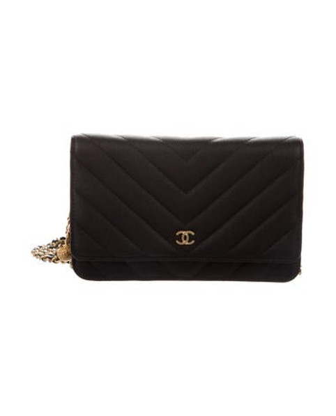 Chanel 2018 Caviar Chevron Wallet On Chain Black | The RealReal