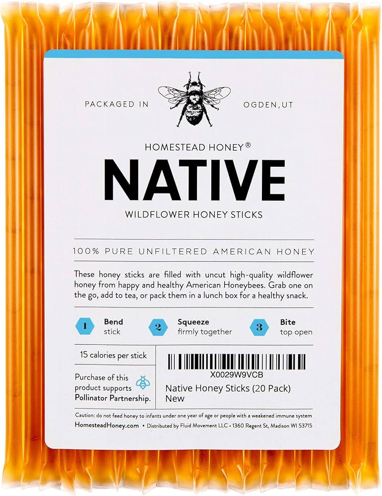 Fluid Movement Native Honey Sticks For Tea, Honey Packets Single Serve Honey Straws Stir Sticks, ... | Amazon (US)