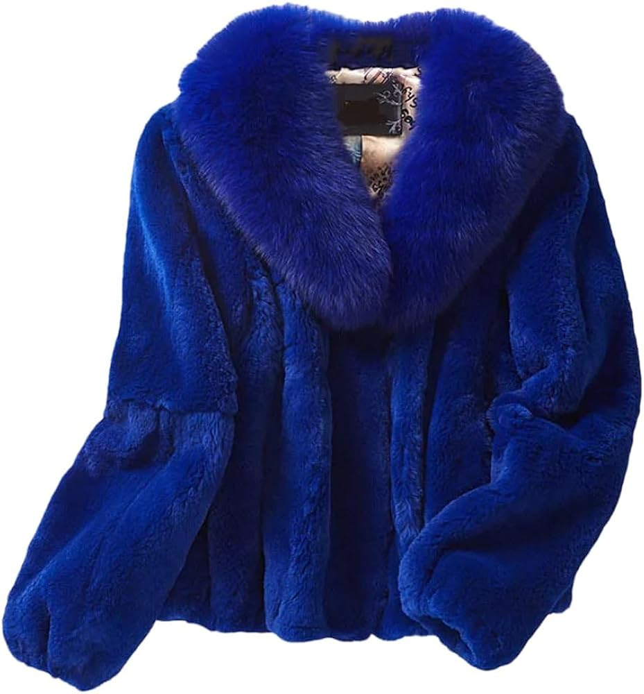 Women Winter Big Fur Collar Faux Fur Jacket Plush Coat Lapel Long Sleeves Fluffy Jacket Overcoat | Amazon (US)